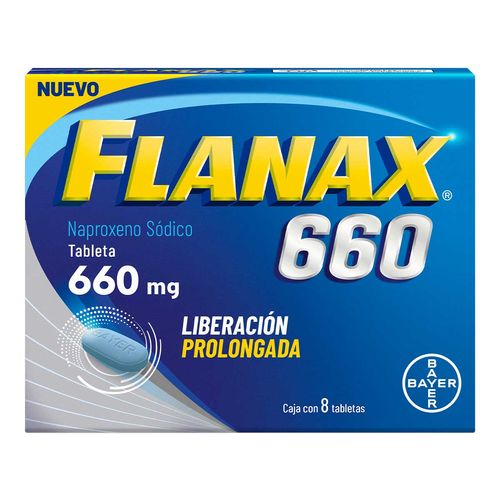 Tabletas Flanax Analgésico Liberación Prolongada Caja con 8 Tabletas 660mg