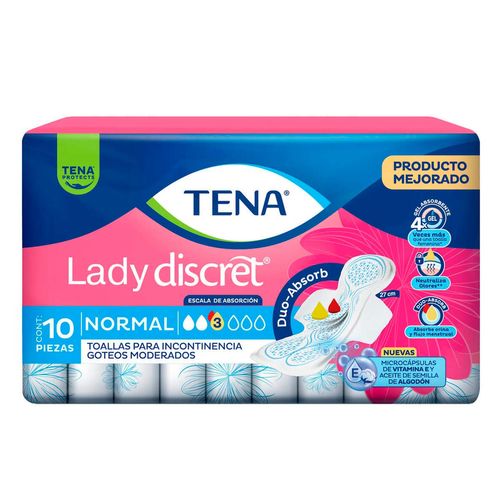 Toallas Femeninas para Incontinencia Tena Lady Discret Normal 10 Toallas
