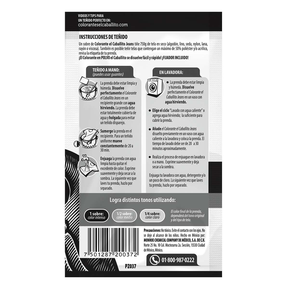 El Caballito De Arabela Clothing Dye - Oxford Grey Fabric Colorant Powder (Made In Mexico)