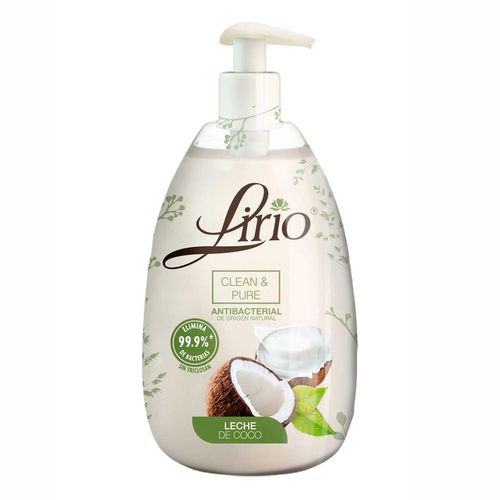 Jabón Líquido Antibacterial de Origen Natural para Manos Lirio Clean Pure Leche de Coco 500ml