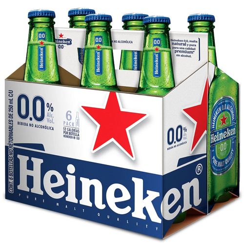 Cerveza Sin Alcohol Heineken 0.0 6 Botellas de 250ml c/u.