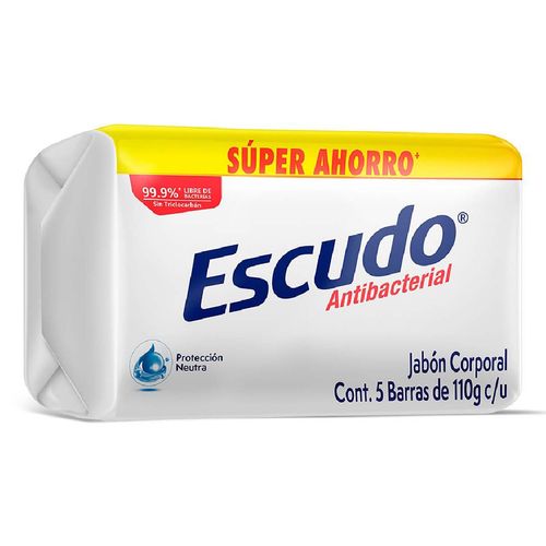 Jabón en Barra Escudo Antibacterial Blanco Paquete con 5 Piezas de 110g
