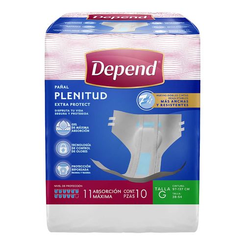Pañales para Incontinencia Depend Plenitud Talla Grande 10 Pañales