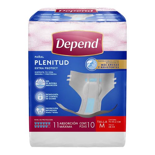 Pañales para Incontinencia Depend Plenitud Talla Mediano 10 Pañales