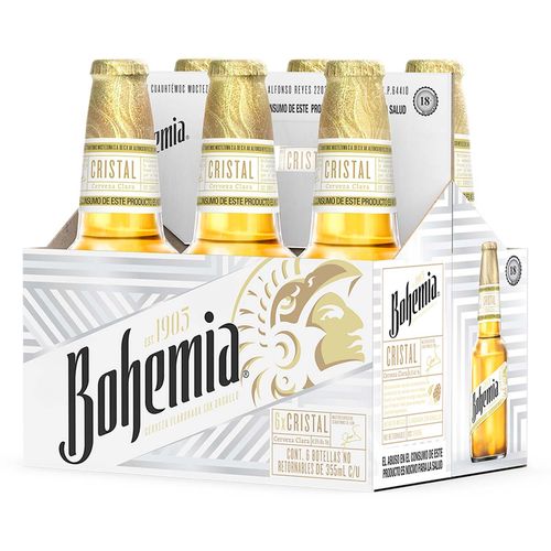 Cerveza Clara Bohemia Cristal 6 Botellas de 355ml c/u