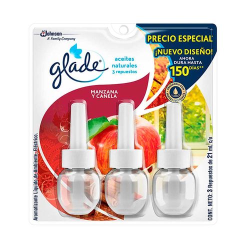 Repuesto de Aromatizante Glade Aceites Naturales Manzana y Canela 3 Repuestos de 21ml