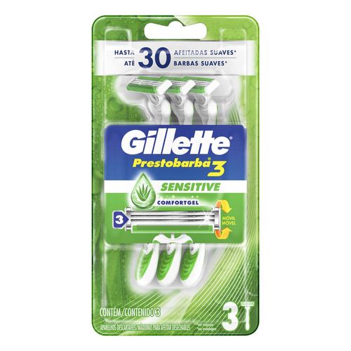 Prestobarba3 Sensitive Rastrillo Desechable para Piel Sensible 3 Unidades