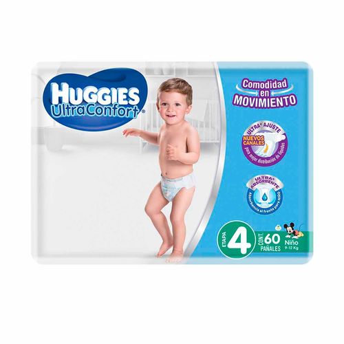 Pañales Huggies UltraConfort Etapa 4 para Niño 60 Pañales.
