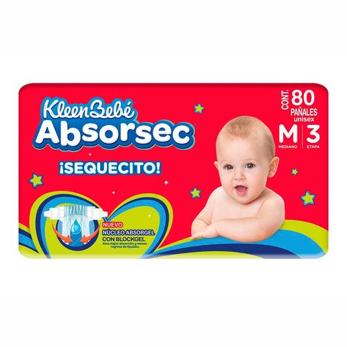 Pañales KleenBebé Absorsec Etapa 3 Talla Mediana 80 Pañales