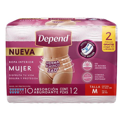 Ropa Interior Desechable para Incontinencia Depend Mujer Mediana 10+ 2 Piezas