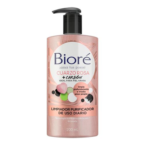 Limpiador Purificador Bioré de Uso Diario Cuarzo Rosa y Carbón 200ml