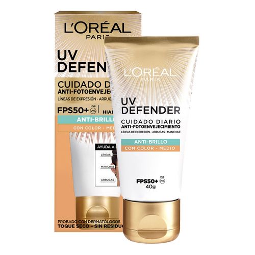 Crema Facial L'Oréal Paris UV Defender Anti-Brillo Color Medio 40g