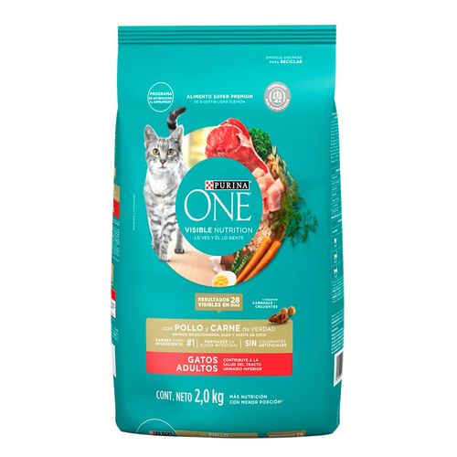 Alimento para Gato Purina One Gatos Adultos Pollo y Carne Bulto de 2kg