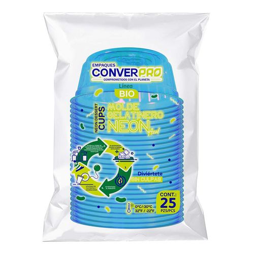 Moldes Desechables para Gelatina ConverPro Biodegradables Azul Neón 25 Moldes