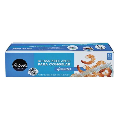 Bolsas para Congelar Selecto Brand Resellables Doble Cierre Grandes 15 Bolsas