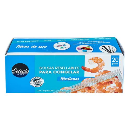 Bolsas para Congelar Selecto Brand Resellables Doble Cierre Medianas 20 Bolsas