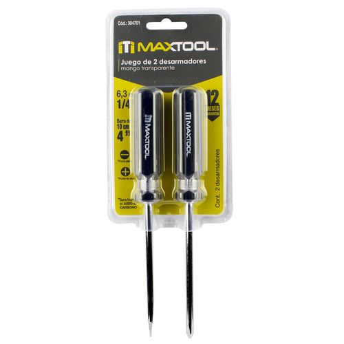 Juego de 2 Desarmadores Maxtool 1/4 Pulgadas x 4 Pulgadas Estándar y Phillips