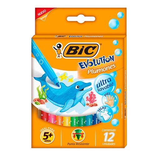 Plumón Bic Evolution Ultra Lavable 12 Piezas