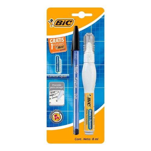 Pluma Correctora Bic Shake N´ Squeeze 1 Pieza + 1 Bolígrafo