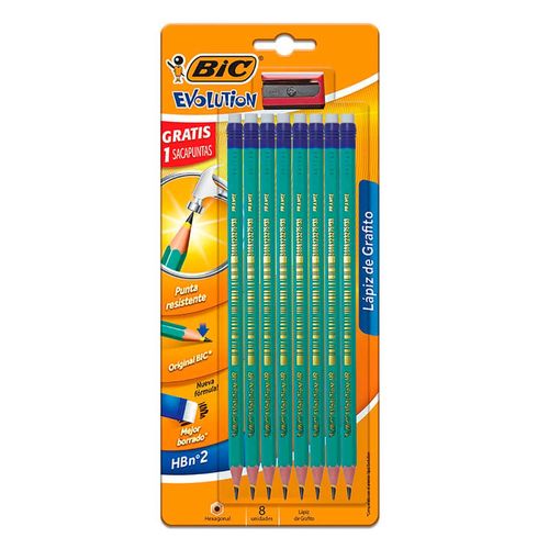 Lápiz de Grafito Bic Evolution 8 Piezas + 1 Sacapuntas