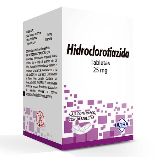 Tabletas Genéricas Hidroclorotiazida 25mg Caja con 20 Tabletas
