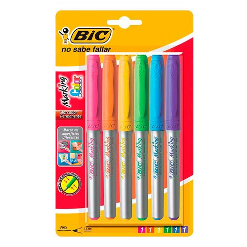 Marcador Permanente Bic Marking Punto Fino 6 Piezas + 1