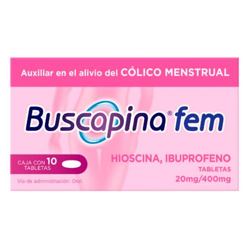 Tabletas Buscapina Fem Hioscina 20mg/Ibuprofeno 400mg Caja con 10 Tabletas