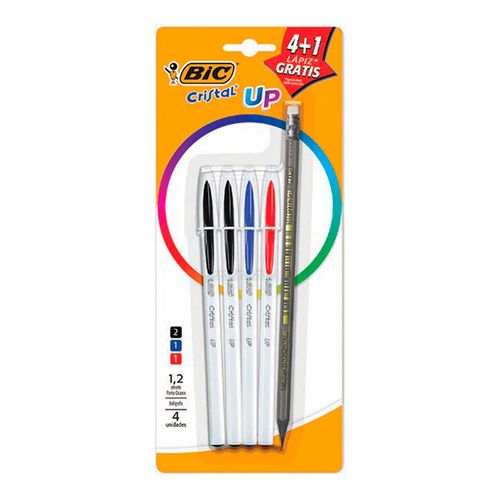 Bolígrafo Bic Cristal Up Barril Blanco Punto Grueso 4 Piezas + 1 Lápiz