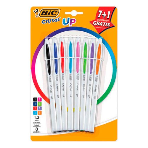 Bolígrafo Bic Cristal Up Barril Blanco Punto Grueso 7 Piezas + 1