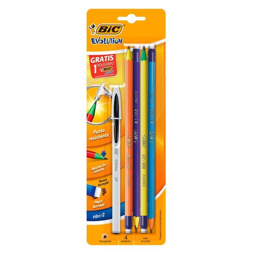 Lápiz de Grafito Bic Evolution Xtra Fun 4 Piezas + 1 Bolígrafo