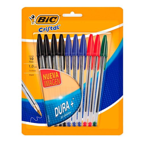 Bolígrafo Bic Cristal Dura + Surtido de Colores 10 Piezas