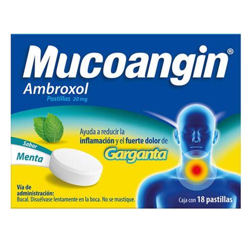 Pastillas Mucoangin Ambroxol 20mg Sabor Menta Caja con 18 Pastillas