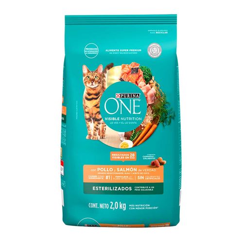 Purina One Gatos Adultos Esterilizados Pollo y Salmón Bulto de 2kg