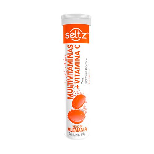 Tabletas Efervescentes Seltz Multivitaminas y Vitamina C Sabor Naranja Tubo con 20 Tabletas