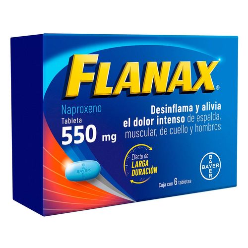 Tabletas Flanax 550mg Analgésico Antiinflamatorio Caja con 6 Tabletas​