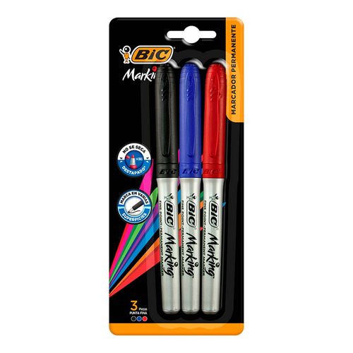 Marcador Permanente Bic Marking Punto Fino Surtido de Colores 3 Piezas