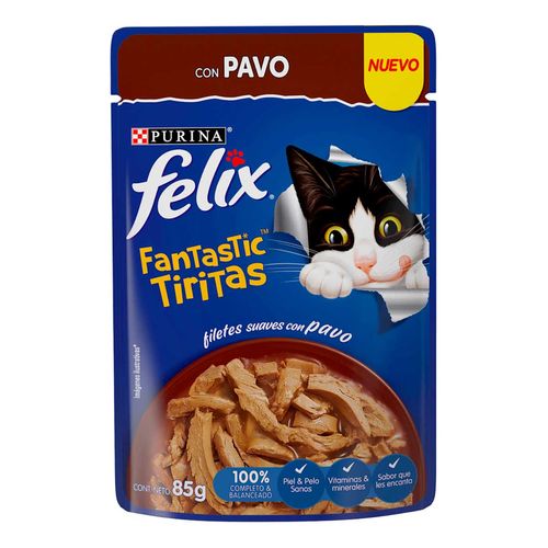 Purina Felix Fantastic Tiritas Pavo Alimento Húmedo Gatos Adultos 85g