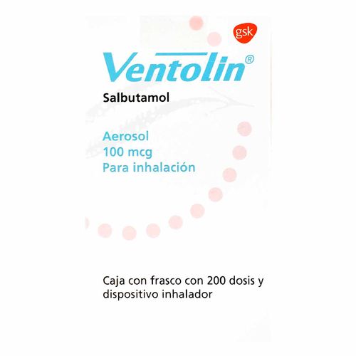 Aerosol Ventolin 100mcg Frasco con 200 Dosis y Dispositivo Inhalador