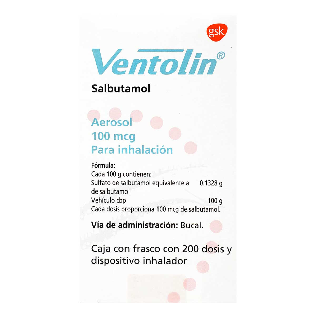 Aerosol Ventolin 100mcg Frasco con 200 Dosis y Dispositivo Inhalador ...