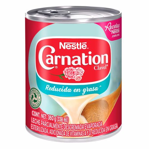 Leche Evaporada Nestlé Carnation Clavel Reducida en Grasa Lata 360g