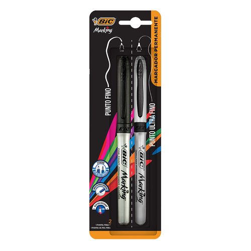 Marcador Permanente Bic Marking Punto Fino + Punto Ultrafino 2 Piezas