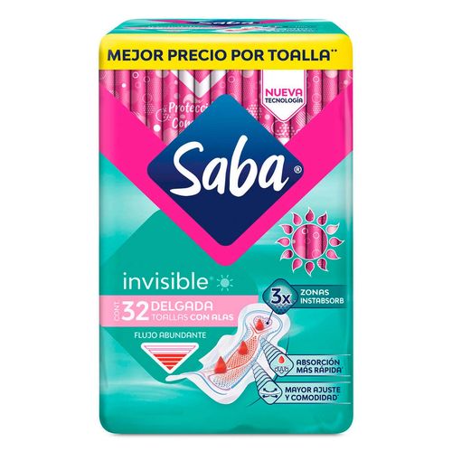 Toallas Femeninas Saba Invisible Buenos Días Delgada con Alas 32 Toallas