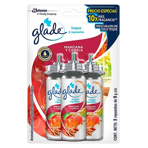 Repuesto para Aromatizante Glade Toque Manzana Canela 3 Repuestos de 9g
