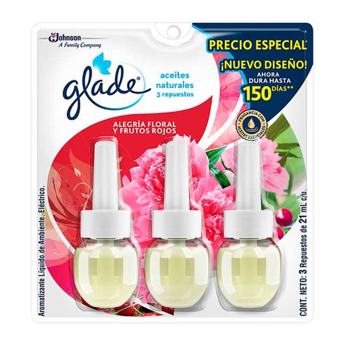 Repuesto de Aromatizante Glade Alegría Floral Frutos Rojos 3 Repuestos de 21ml