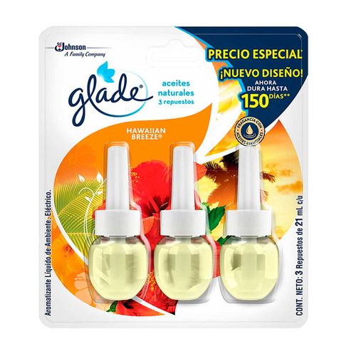 Repuesto de Aromatizante Glade Aceites Esenciales Hawaiian Breeze 3 Repuestos de 21ml