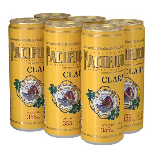 Cerveza Pacifico Clara 6 Latas de 355ml c/u