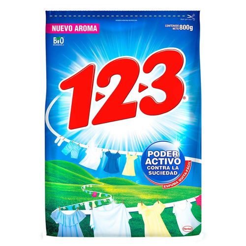 Detergente en Polvo 123 Maxi Poder Fresca Blancura 800g