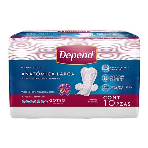 Toallas Femeninas para Incontinencia Depend Anatómica Larga 10 Toallas