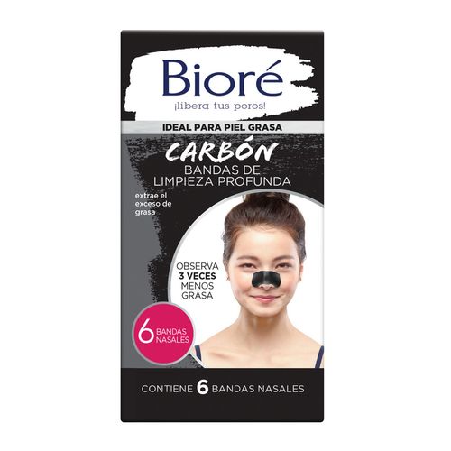 Bandas Nasales Bioré Limpieza Profunda con Carbón Natural 6 Banditas
