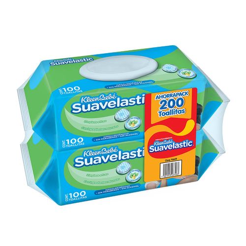 Toallitas Húmedas para Bebé Kleenbebé Suavelastic Max 2 Paquetes de 100 Toallitas c/u